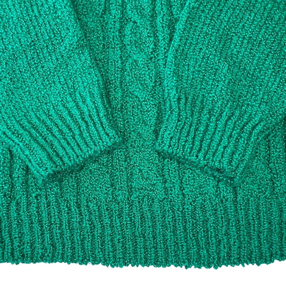 Vintage Cable Knit Sweater Faux Pearl Tall Collar Miranda Emerald Green Medium M - Picture 15 of 17